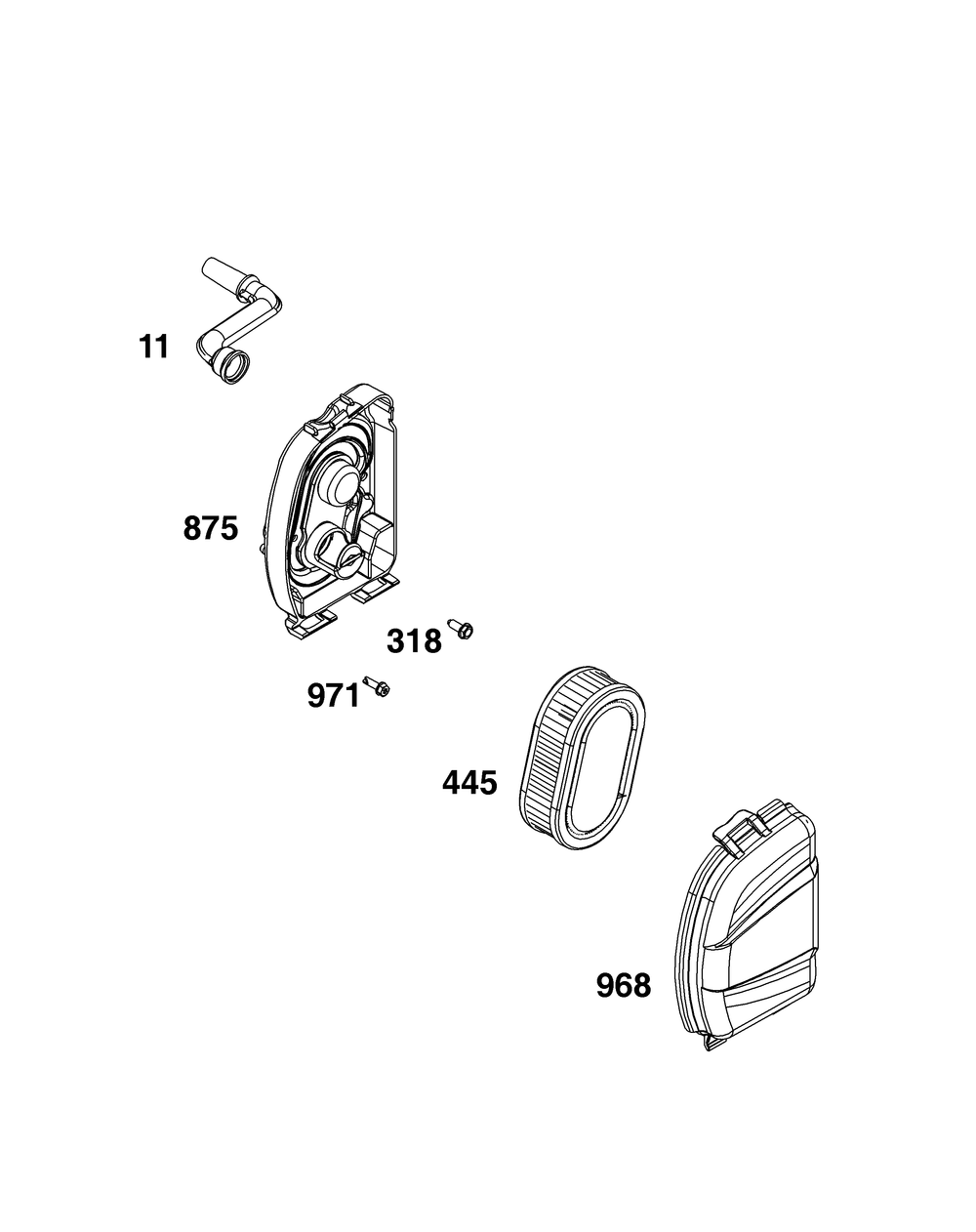 Air Cleaner Group Diagram and Parts List for 103M02-0114-F1 100000 - 19Z999 Briggs and Stratton Engine
